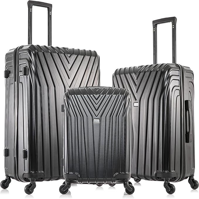InUSA VASTY Luggage with Spinner Wheels | Durable Lightweight Hardshell Suitcase,Travel Sets with Handle and Trolley | (20in, 24in, 28in) 3 Piece Luggage Set | Black