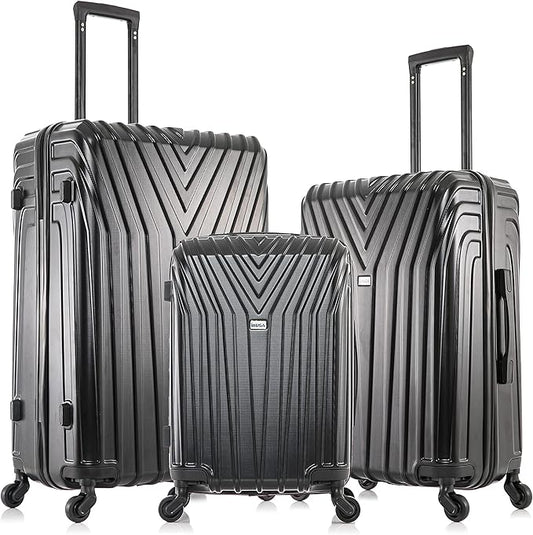 InUSA VASTY Luggage with Spinner Wheels | Durable Lightweight Hardshell Suitcase,Travel Sets with Handle and Trolley | (20in, 24in, 28in) 3 Piece Luggage Set | Black