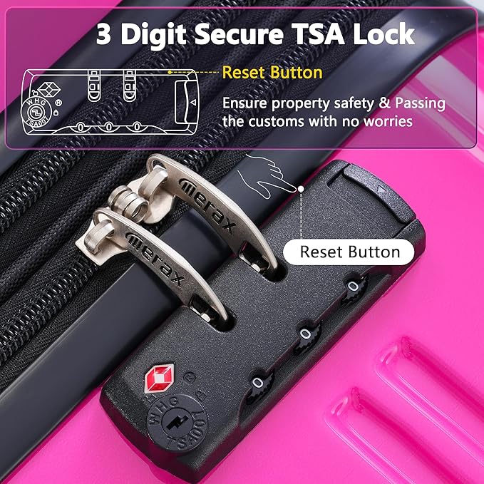 Merax Suitcase Set, Hardshell Luggage Sets 3 Piece with Spinner Wheels, Expandable Gradient Color Suitcase with TSA Lock Lightweight 20" 24" 28", Purple and Pink