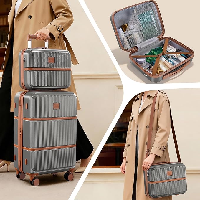 Suitour Expandable 4-Piece Luggage Set (14" 19" 23" 27") ABS Hardside Suitcase Sets with Spinner Wheels Checked Luggage Travel Suitcase