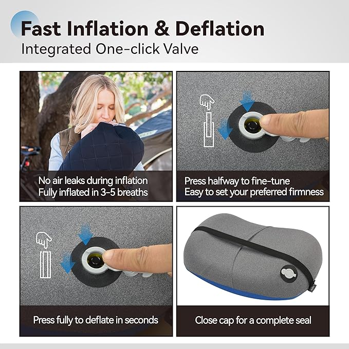 MARCHWAY Ultralight Inflatable Camping Pillow with Soft Washable Cover, Compact Compressible Portable Travel Air Pillow for Outdoor Camp, Sport, Hiking, Backpacking Sleep (Blue)