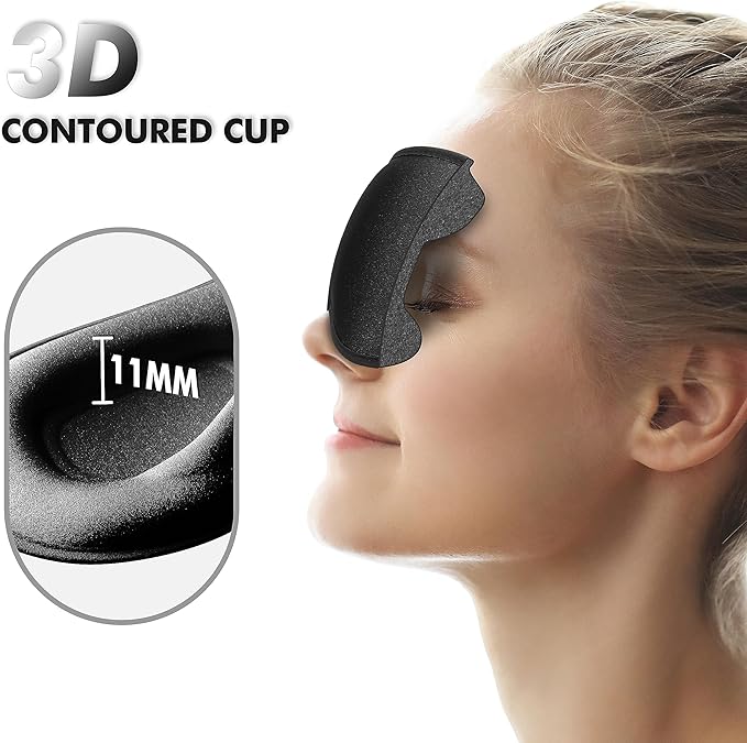 Sleep Eye Mask for Men Women, Sleeping Mask for Side Sleeper, Travel Blackout Night Blindfold Eye Shade Cover with Adjustable Strap (Black-Side Sleeper)