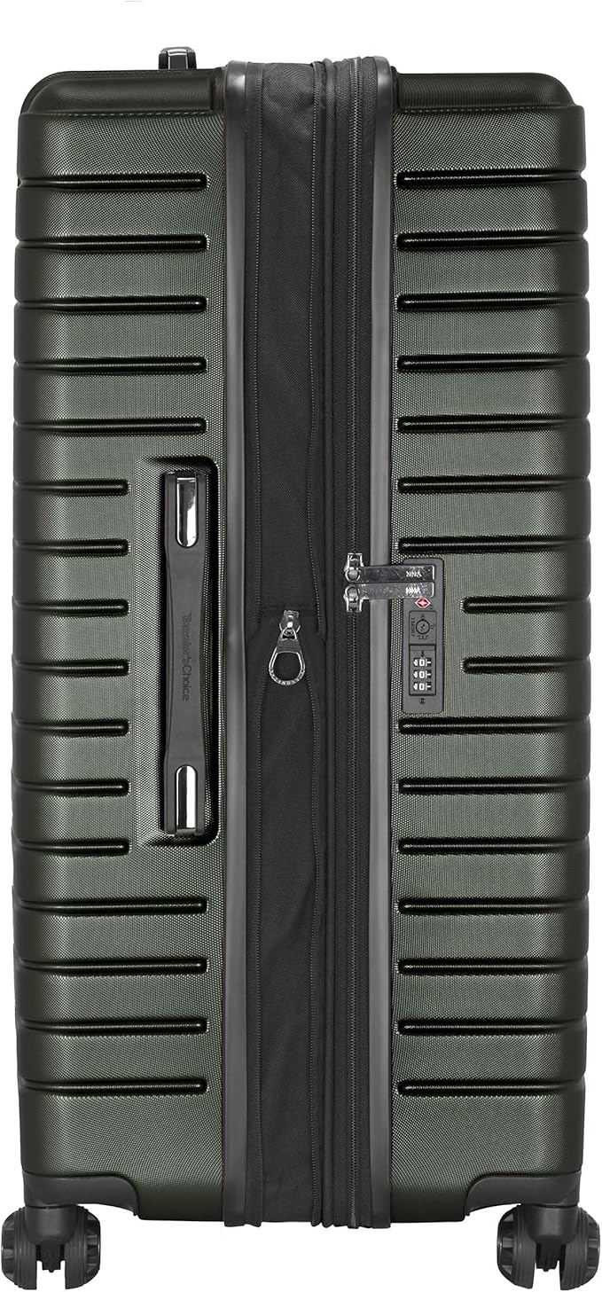 Traveler's Choice Archer Polycarbonate Hardside Spinner Luggage Set, Tie Down Straps, Green, Checked 29-Inch