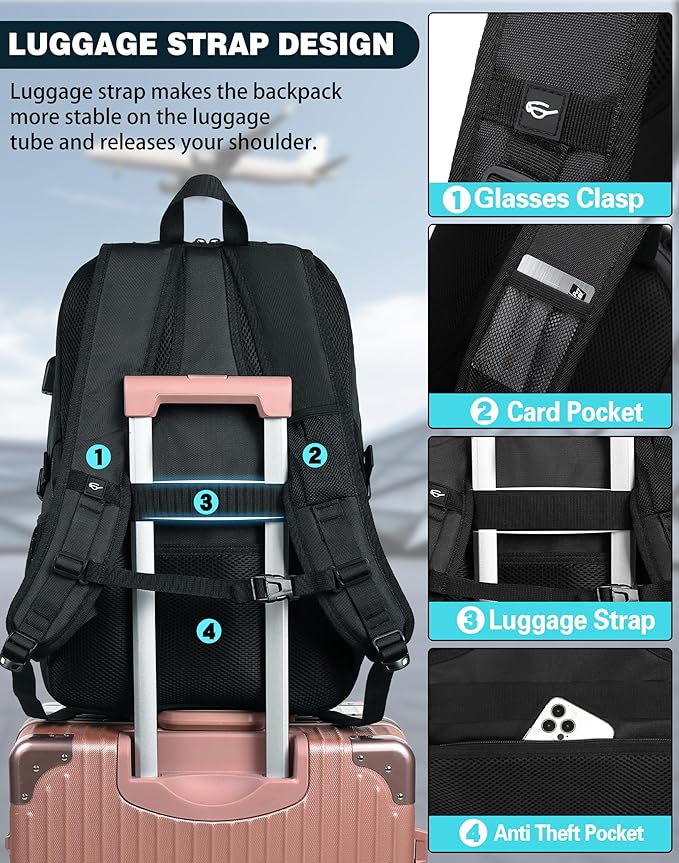 ProEtrade Travel Backpack, Extra Large Laptop Backpack School Business Anti Theft TSA Approved College Work Computer Bag Fits 18.4 Inch Laptop with USB Charging Port Bookbag for Women Men(Black,L)