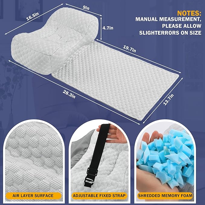 BALAPET Shredded Memory Foam Neck Pillow for Recliners, Ergonomic Headrest Cushion for Neck Pain Relief and Cervical Support, Suitable for Side Sleeping at Home and Office, Patent Pending(Gray)