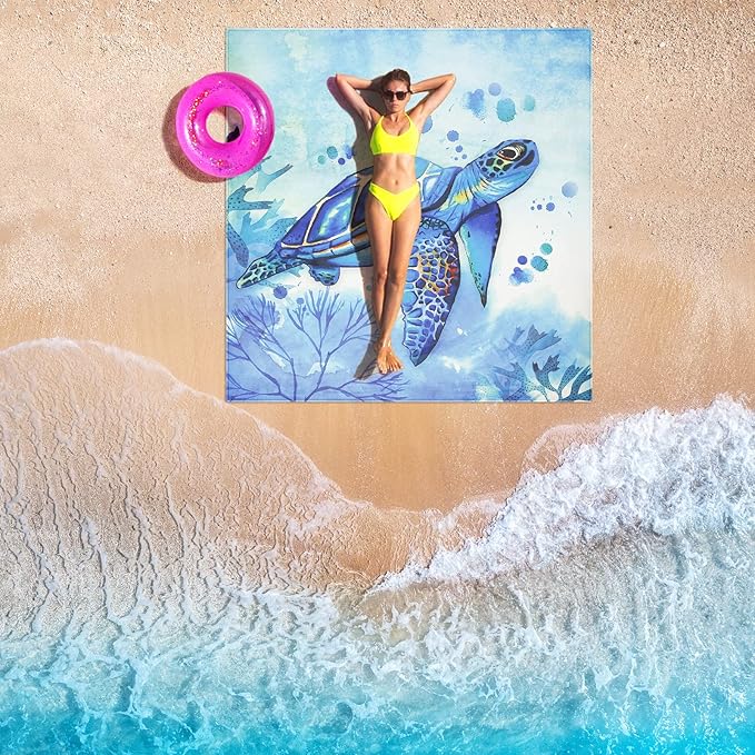 Beach Blanket Waterproof Sandproof Beach Mat for 1-8 Adults Quick Drying Durable Outdoor Picnic Mat for Beach Festival Travel Camping Hiking (BL-Seaturtle, 79"×83"(4 Person))