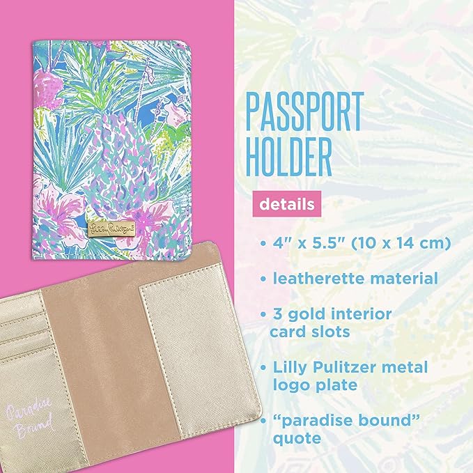 Lilly Pulitzer Vegan Leather Passport Holder, Cute Passport Cover, Travel Wallet with Credit Card Slots, Swizzle In