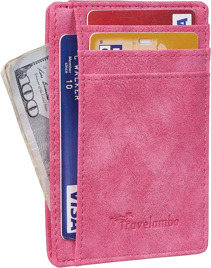 Travelambo Slim Wallet Front Pocket Minimalist Leather RFID Blocking Medium Size