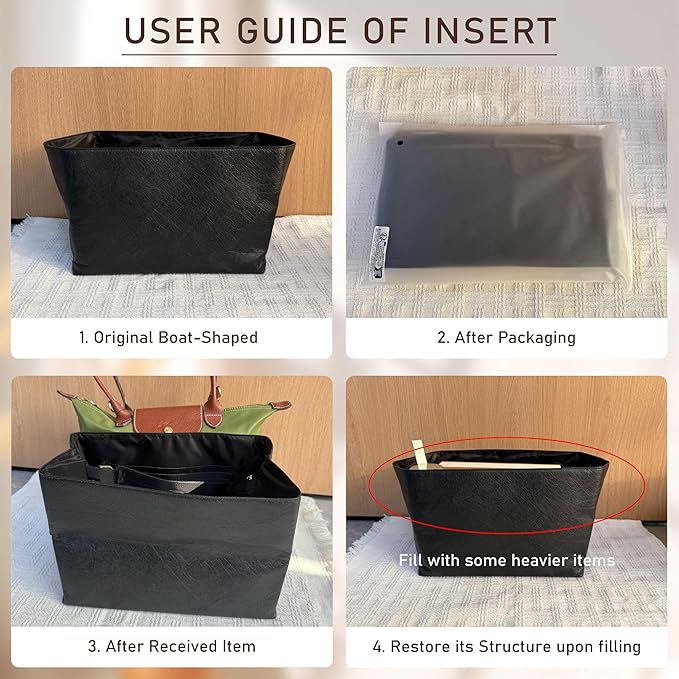 Doxo Purse Insert Organizer Compatible with Long Champ S Handbags & More, Super Lightweight Waterproof Longchamp Small Organizer Insert, Keeps Handbags Shaped&Neat(Black, S)