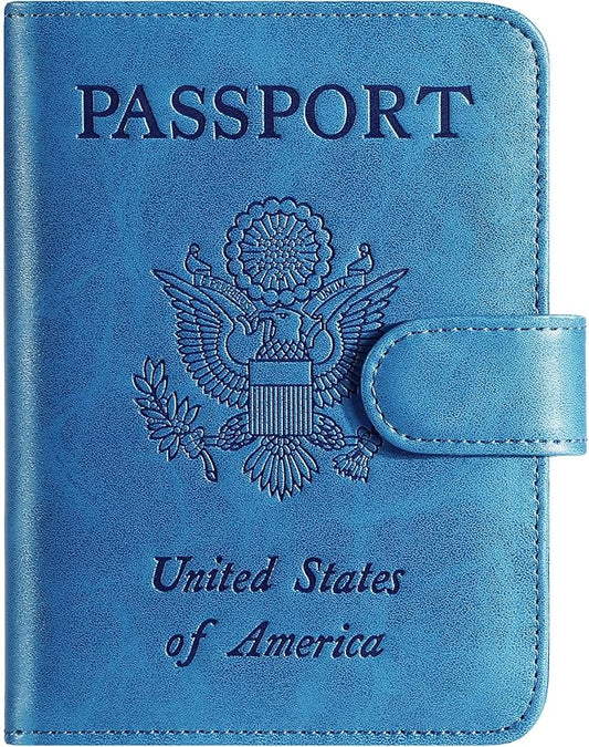 Passport Holder Cover Wallet RFID Blocking Leather Card Case Travel Accessories for Women Men (Blue)