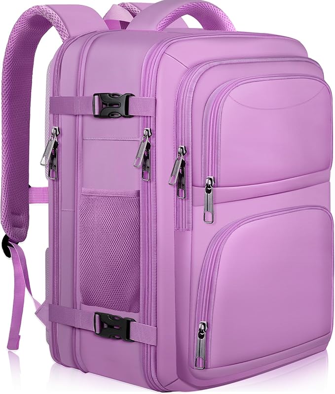 Large Travel Backpack, Laptop Backpack for women, Expandable 52L Carry On Backpack, TSA Water Resistant Weekender 18.4 Inch Laptop Backpack, Anti Theft Business Computer Bag with USB Port, Purple