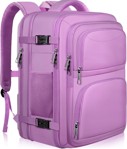 Large Travel Backpack, Laptop Backpack for women, Expandable 52L Carry On Backpack, TSA Water Resistant Weekender 18.4 Inch Laptop Backpack, Anti Theft Business Computer Bag with USB Port, Purple