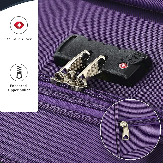 Merax Softside Luggage Set, Travel Suitcase Expandable Lightweight, 3 Piece Luggage Sets with Spinner Wheels 22" 26" 30" Suitcase with TSA Lock (Purple)