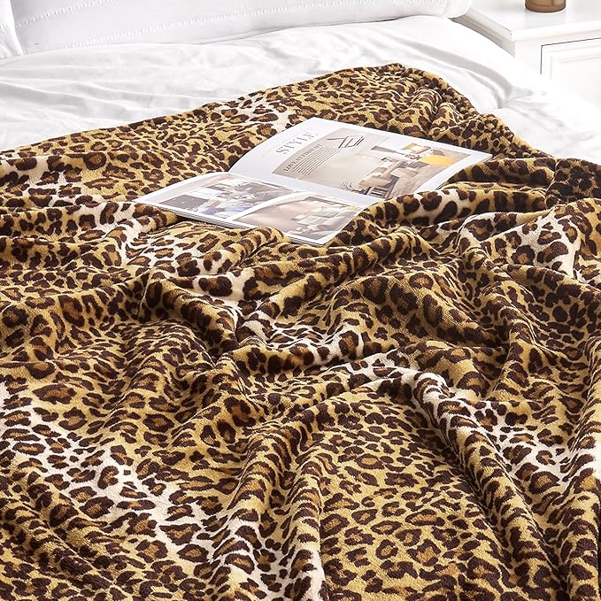 Leopard Print Blanket Fleece Throw for Bed Sofa Travel and Camping, Super Soft Cozy Fluffy Plush Cheetah Print Blanket for All Seasons 50"x60" (Dark Brown)