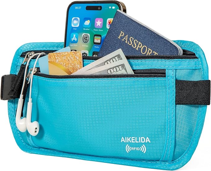 Travel Money Belt - Slim Passport Holder Travel Wallet with RFID Blocking Travel Pouch Undercover Fanny Pack for Women Men