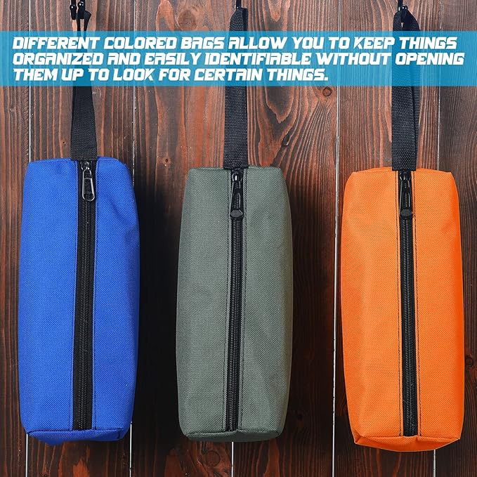 9 Packs Small Tool Pouch Zipper Tool Bags Canvas Waterproof Versatile Hand Zippered Tool Pouches Heavy Duty Multipurpose Zipper Tool Pouch Tote Bag for Organizer Storage (11.8 x 3.9 x 3.9 Inch)