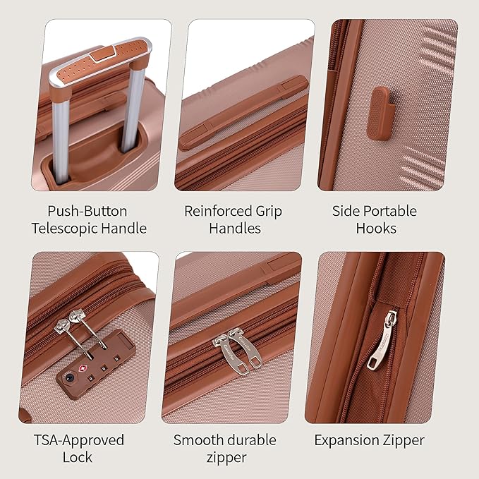 Expandable Luggage Sets 5 Piece, Hard Case Suitcase Set with Spinner Wheels,22x14x9 Airline Approved Carry on,Lightweight Durable Suitcase with TSA Lock (Champagne Gold)