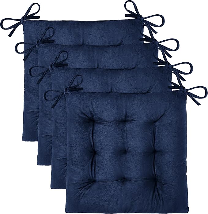 OVOV 4 Pack Chair Cushions for Dining Chairs Soft Seat Cushions for Kitchen Desk Chairs Square Chair Pads with Ties (15.5"x15.5" Navy)