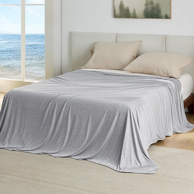 Bedsure Light Grey Cooling Blanket King Size for Hot Sleepers - Summer Cold Blanket for King Size Bed with Rayon Derived from Bamboo, Ice Cool Cold Arc-Chill Thin Summer Bedding Essentials, 108x90