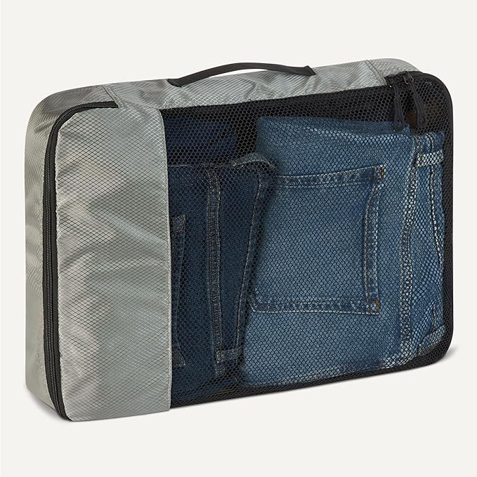 Amazon Essentials 4-Piece Packing Cubes Travel Accessories Set, Luggage Organizer, Suitcase Organizer with Double Zipper, Mesh Top, Space-Saving, Large, Gray (Previously Amazon Basics)