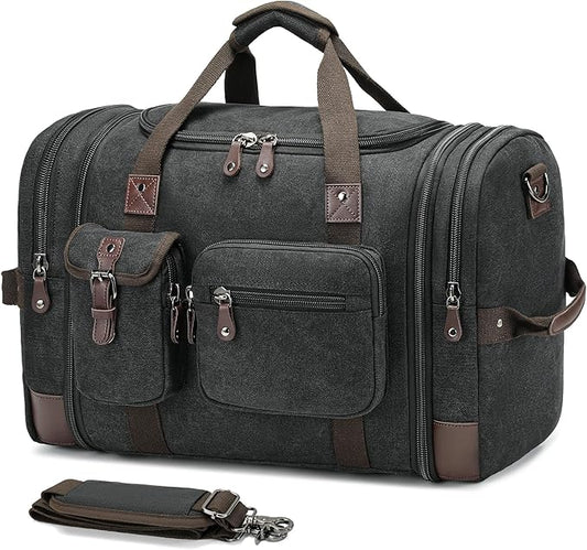 Canvas Duffle Bag for Travel, 55L Weekender Overnight Bag for Men & Women, Vintage Carry on Bags for Airplanes