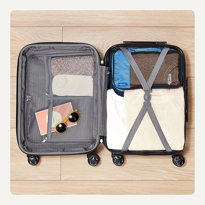 Amazon Basics 26" Hardside Medium Checked Luggage, Expandable For Up to 15% More Space, With Scratch-Resistant Surface, Four Multi-directional Wheels, Black