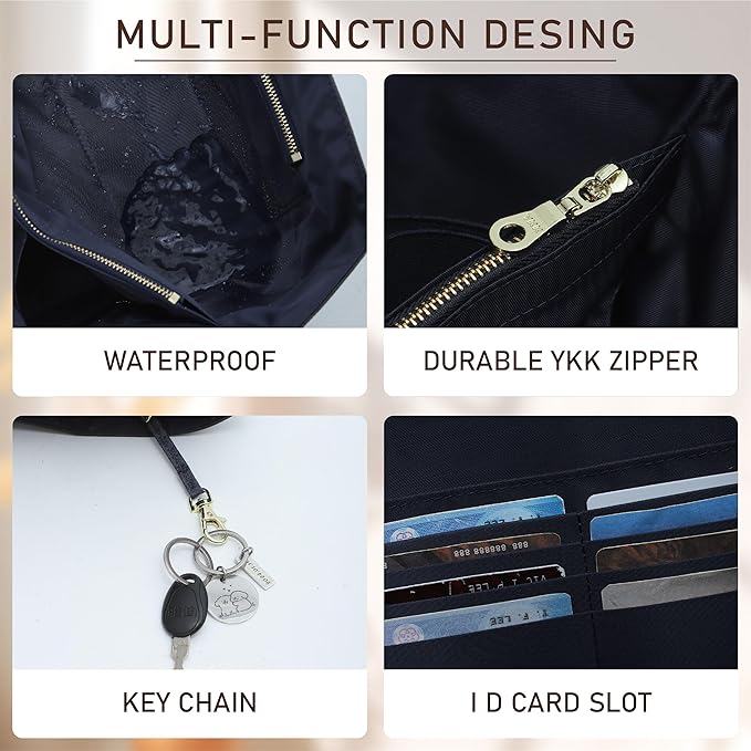 Doxo Long Champ Organizer Insert, Bag Organizer Insert for le pliage Medium, G.oyard PM, Speedy 30, Neverfull MM and More, Light Waterproof DupontPaper Purse Organizer, 6 Pockets(Black&Blue, M)
