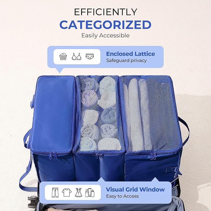 GRANNY SAYS Hanging Packing Cubes for Travel, Large Portable Hanging Suitcase Organizer, Foldable Compression Luggage Organizer Bags for Clothes, Carry on Closet Suitcase, XXL-Blue Travel Shelves