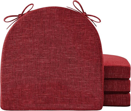 Chair Cushions for Dining Chairs with Ties and Removable Cover, Dining Kitchen Chair Pads with Non-Slip Bottom, High-Resilience Indoor Seat Cushions, 16'' x 16'' x 2'', Set of 4, Red