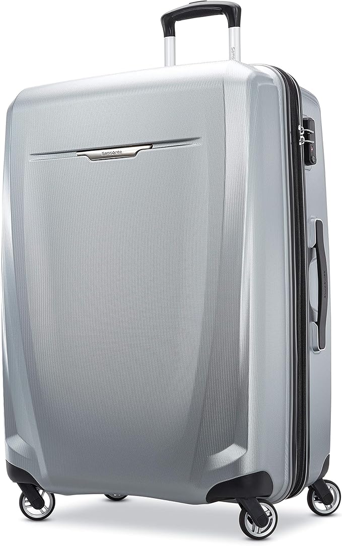 Samsonite Winfield 3 DLX Hardside Expandable Luggage with Spinners, Silver, Checked-Large 28-Inch