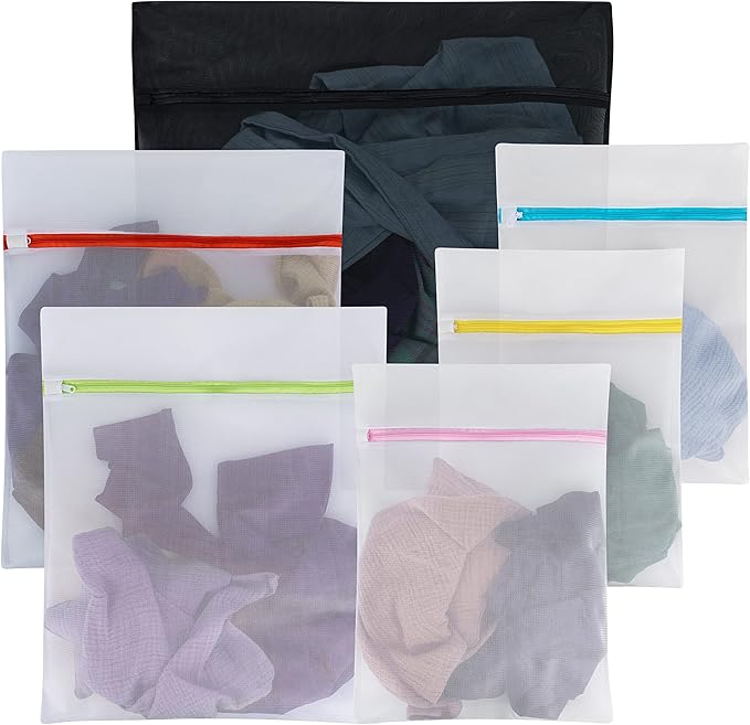 Handy Laundry Zippered Mesh Laundry Bag - Various Sizes, Durable Breathable Material, Color Coding, Secure Zipper Closure (Set of 6)