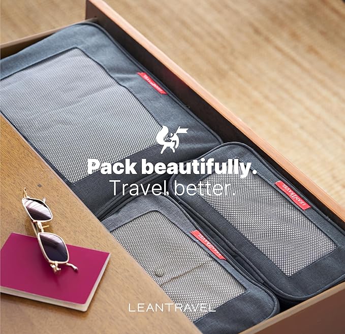 LeanTravel Premium Compression Packing Cubes for Travel - Suitcase Organizer Bags with Double Zipper & Breathable Mesh Panel - Space Saving Carry On Luggage Essentials (6-Pack, Grey, Black, Brown)