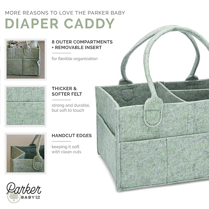 Parker Baby Diaper Caddy - Nursery Storage Bin and Car Organizer for Diapers and Baby Wipes - Sage Green, Large