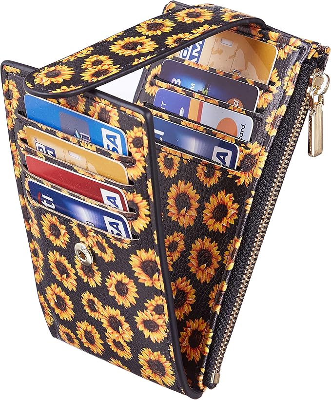 Chelmon Womens Wallet Slim RFID Blocking Bifold Multi Card Case Wallet with Zipper Pocket (Sunflower)