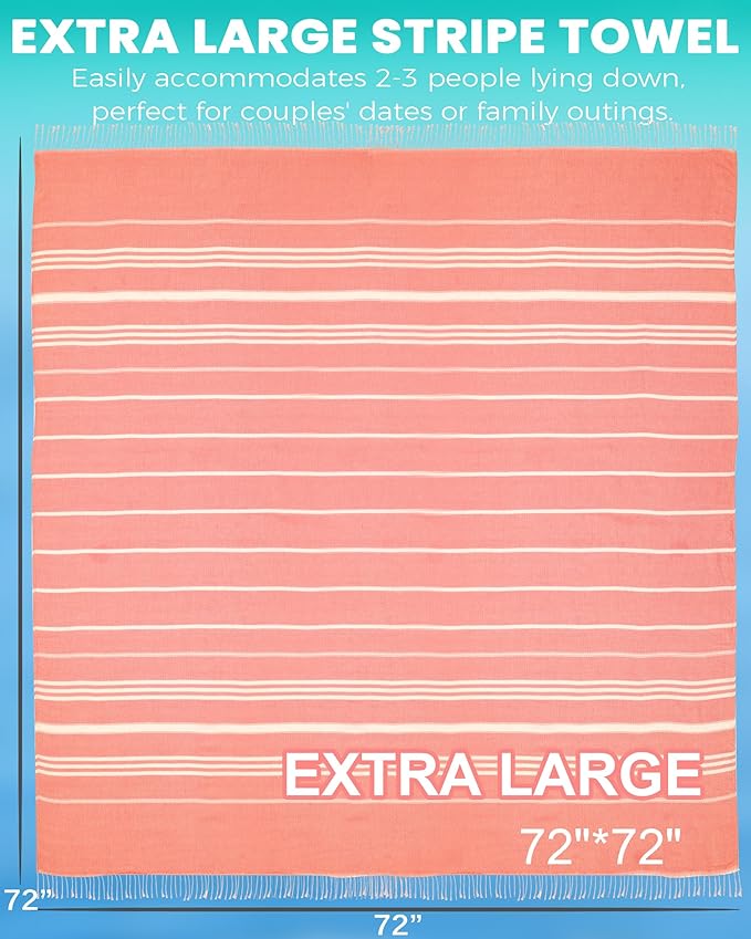 Giant Huge Thin Boho Throw Blanket Turkish Beach Blanket Towel Jumbo Extra Large Xl XXl Big Oversized Outdoor Picnic Accessories Airplane Travel Essentials Camping Gears Must Haves Yard Yoga Mat Coral