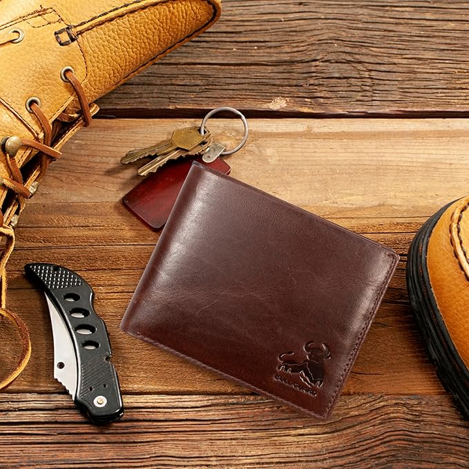 BULL GUARD Mens RFID Blocking Bifold Wallet Top Grain Leather Forest Brown, Secure and Durable Extra Capacity Billfold With 10 Credit Card Slots, Flip Up ID, Tight Stitching, Quick Access, Coin Pocket