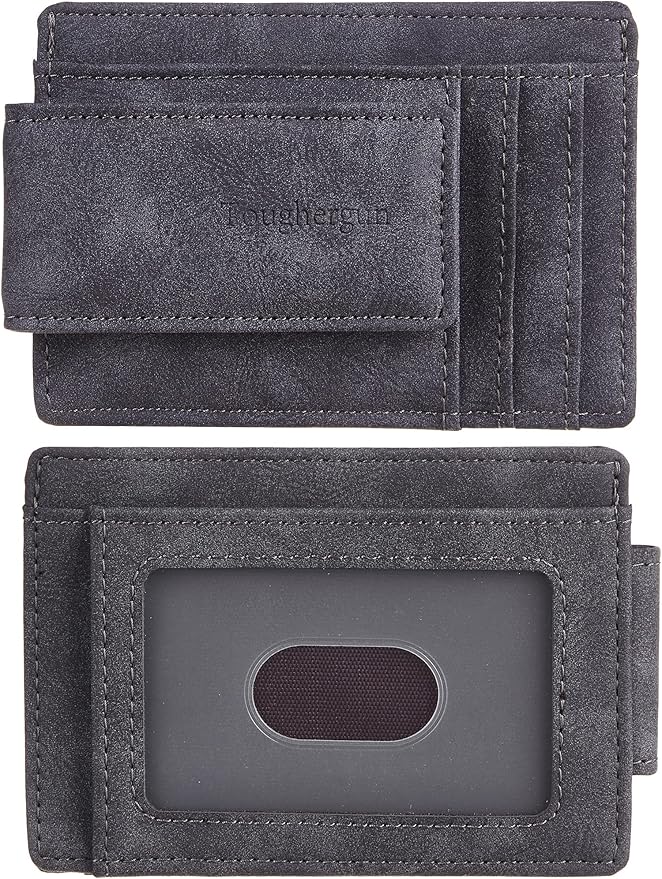 Toughergun Slim Wallet for Men RFID Blocking Money Clip, Minimalist Front Pocket Credit Card Holder, Magnetic Thin Mens Wallets with ID Window