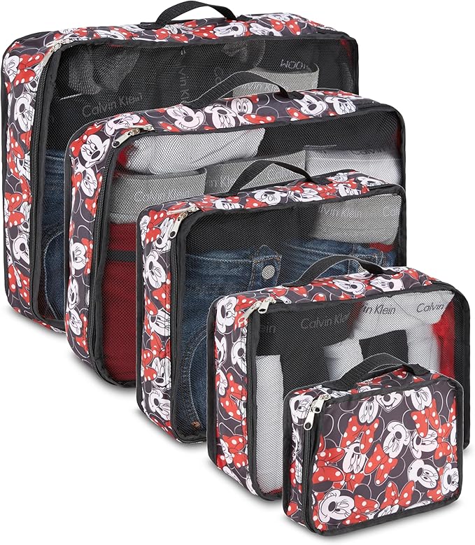 Disney Minnie Mickey Stitch Packing Cubes - Winnie the Pooh, Princess Cinderella, Cars, Toy Story 5 Piece Packing Cubes Compression - Travel Essential - Luggage Suitcase Organizer Set