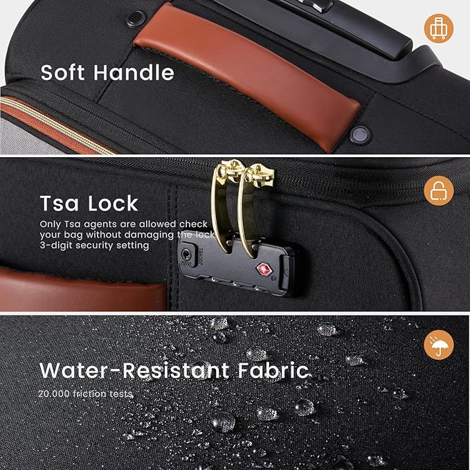LOVEVOOK Carry on Luggage 22x14x9 Airline Approved, Waterproof Carry on Suitcase with 3 Pouches,Lightweight Softside Underseat Travel Luggage with 360° Spinner Wheels,TSA Lock for Travel Business