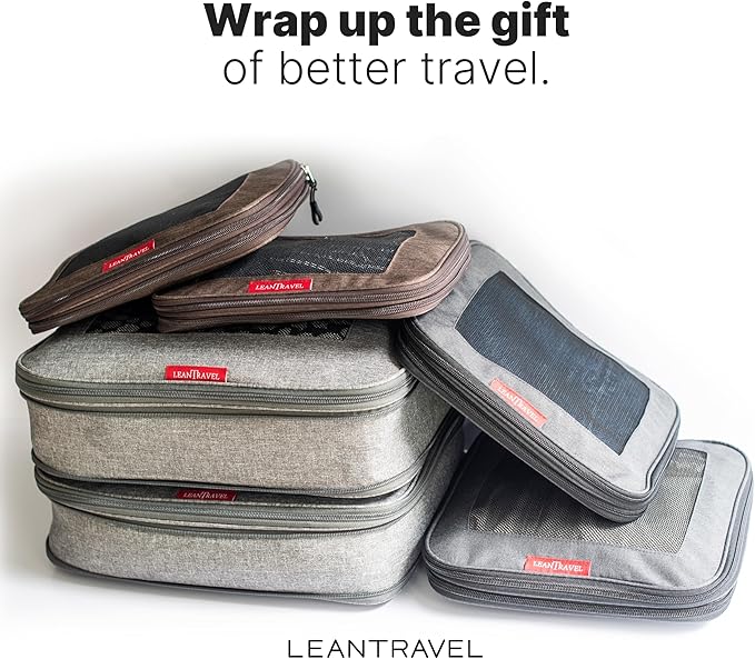 LeanTravel Premium Compression Packing Cubes for Travel - Suitcase Organizer Bags with Double Zipper & Breathable Mesh Panel - Space Saving Carry On Luggage Essentials (6-Pack, Grey, Black, Brown)