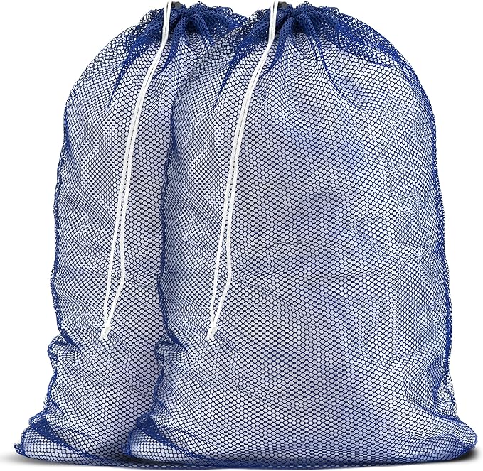 Handy Laundry Mesh Laundry Bags 2 Pack, XL 24 x 36 in, Heavy Duty Nylon, Machine Washable with Drawstring Closure, Large Bag for Delicates, Travel, College Dorm, Camping, Storage, Blue