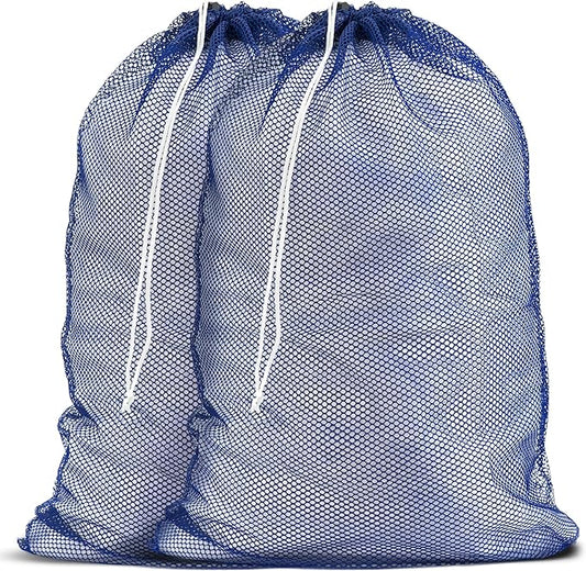 Handy Laundry Mesh Laundry Bags 2 Pack, XL 24 x 36 in, Heavy Duty Nylon, Machine Washable with Drawstring Closure, Large Bag for Delicates, Travel, College Dorm, Camping, Storage, Blue