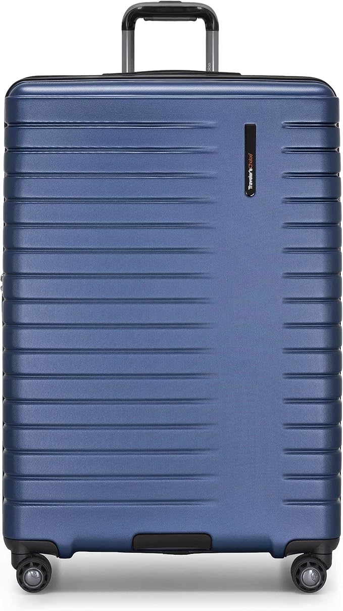 Traveler's Choice Archer Polycarbonate Hardside Spinner Luggage Set,Tie Down Straps, Blue, Checked 29-Inch
