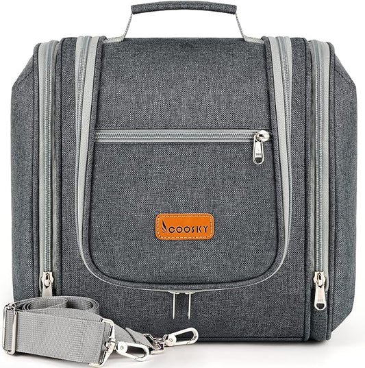 Hanging Toiletry Bag for Women & Men, Cruise Ship Travel Essentials, Holds Full Size Shampoo, with Dry and Wet Separation Cosmetic Bag, Makeup Organizer Bag, Bathroom Water-resistant Bag, Grey