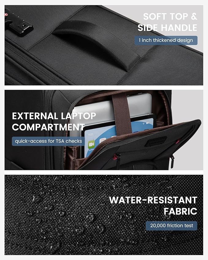 LOVEVOOK Business Softside Checked Luggage with 15.6/17.3 Inch Laptop Compartment, 24 Inch Checked Suitcase with Spinner Wheels, Large Capacity Luggage with TSA Lock for Business Trip Travel, Black