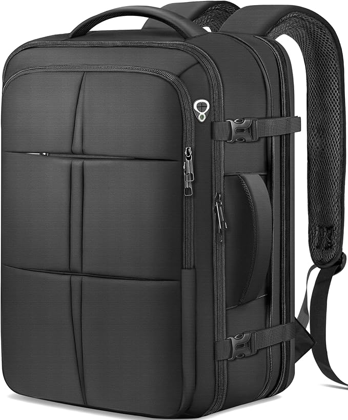 Travel Backpack For Men, Extra Large 50L Flight Approved Carry on Backpack, Expandable Waterproof Business Suitcase Daypack Big Bag Fits 18.4 Inch Laptop, Black
