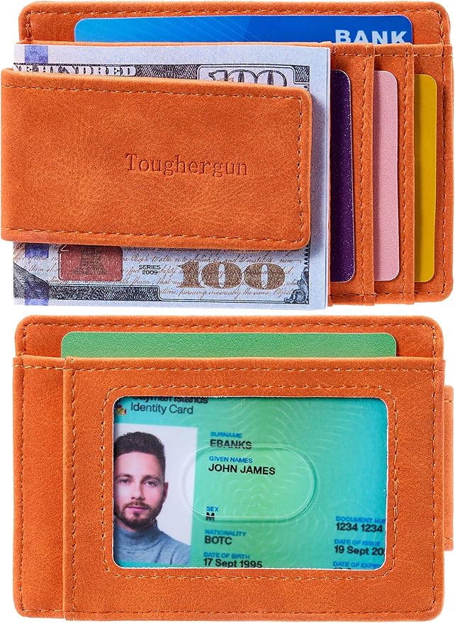 Toughergun Slim Wallet for Men RFID Blocking Money Clip, Minimalist Front Pocket Credit Card Holder, Magnetic Thin Mens Wallets with ID Window