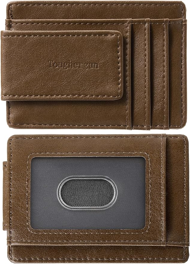 Toughergun Slim Wallet for Men RFID Blocking Money Clip, Minimalist Front Pocket Credit Card Holder, Magnetic Thin Mens Wallets with ID Window
