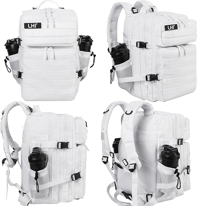 LHI Military Tactical Backpack for Men and Women 45L Army 3 Days Assault Pack Bag Large Rucksack with Molle System - White