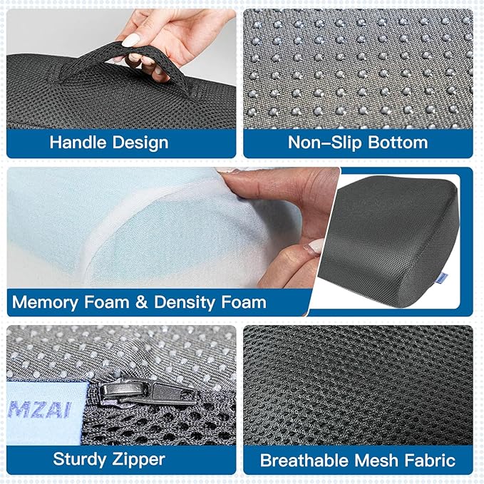 Seat Cushion for Tailbone Pain Relief, Extra Thick & Ventilated Office Chair Cushion with Non-Slip Cover, Memory Foam Booster Support for Desk, Car, Wheelchair (Black)